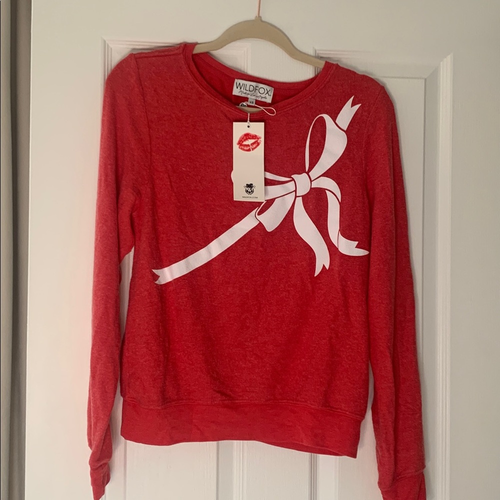Wildfox Red Pullover with White Ribbon